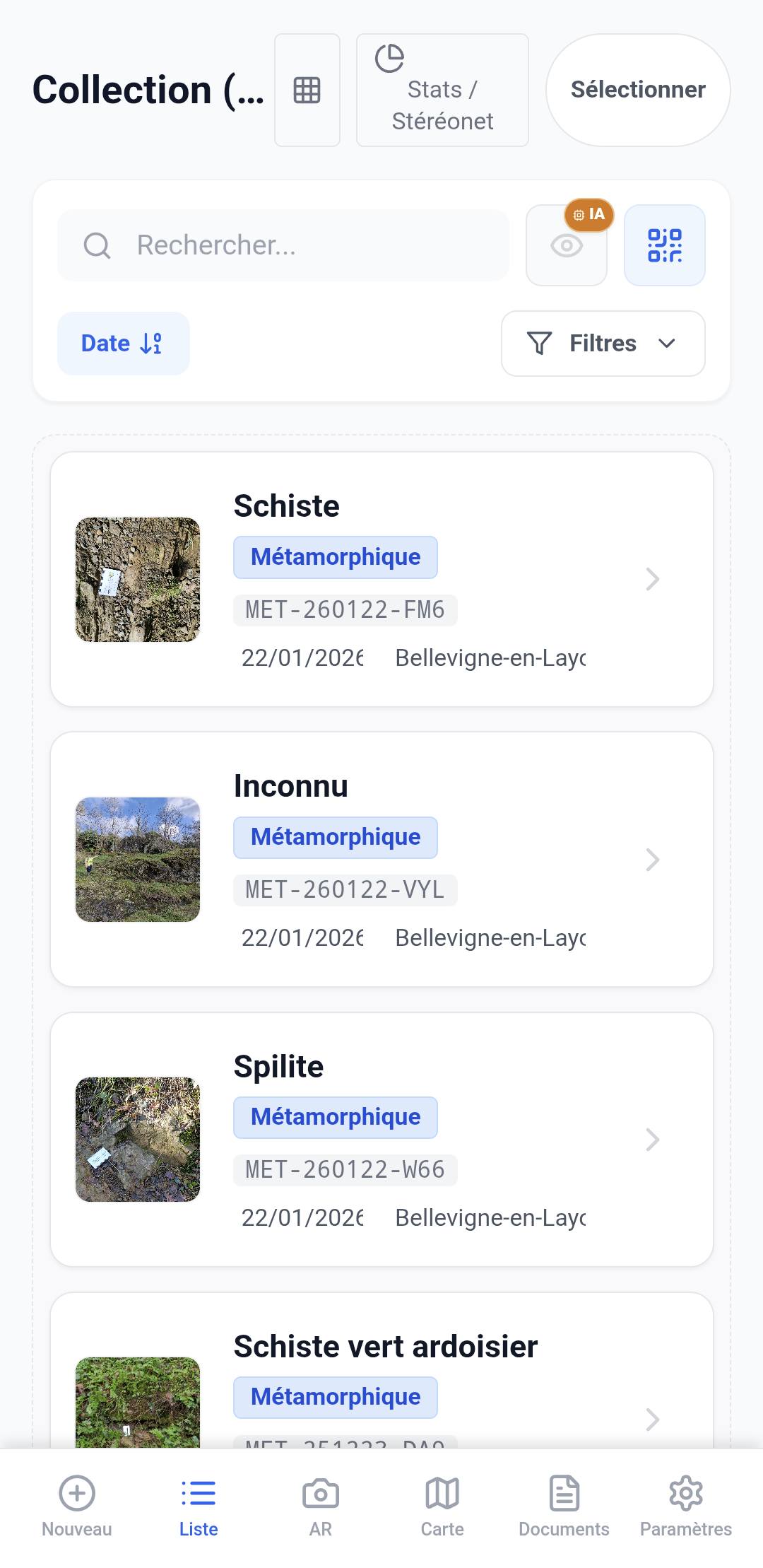 Lithotheque App Interface