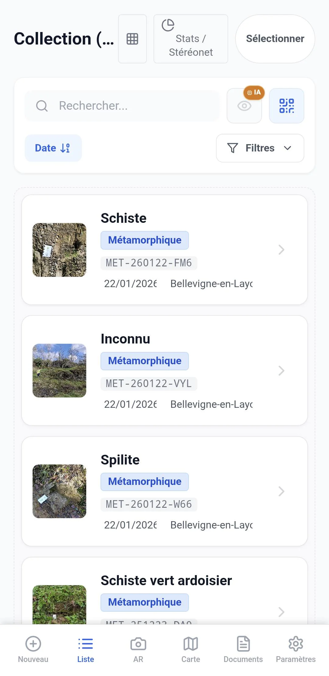 Lithotheque App Interface